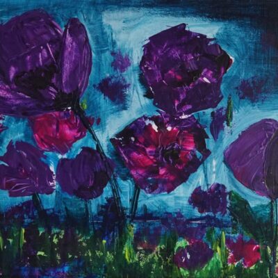 Purple poppyfield - Acryl op board - 40 x 50
