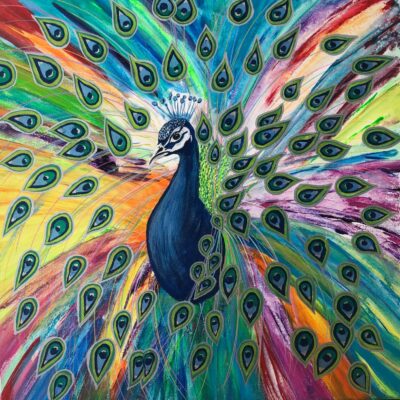 Grote Pauw 80x80 Acryl op doek